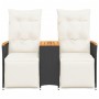 Sofá de jardín reclinable de 2 plazas con mesa ratán PE negro de vidaXL, Sofás de exterior - Ref: Foro24-365722, Precio: 267,...