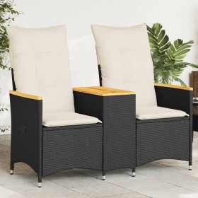 Sofá de jardín reclinable de 2 plazas con mesa ratán PE negro de vidaXL, Sofás de exterior - Ref: Foro24-365720, Precio: 221,...