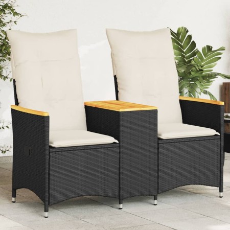 Sofá de jardín reclinable de 2 plazas con mesa ratán PE negro de vidaXL, Sofás de exterior - Ref: Foro24-365720, Precio: 221,...