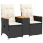 Sofá de jardín reclinable de 2 plazas con mesa ratán PE negro de vidaXL, Sofás de exterior - Ref: Foro24-365720, Precio: 221,...