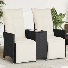 Sofá de jardín reclinable de 2 plazas con mesa ratán PE negro de vidaXL, Sofás de exterior - Ref: Foro24-365715, Precio: 212,...