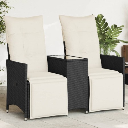 Sofá de jardín reclinable de 2 plazas con mesa ratán PE negro de vidaXL, Sofás de exterior - Ref: Foro24-365715, Precio: 212,...