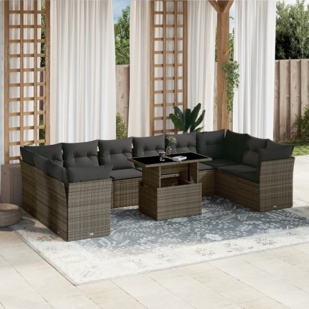Set de sofás de jardín 11 pzas y cojines ratán sintético gris de vidaXL, Conjuntos de jardín - Ref: Foro24-3266860, Precio: 6...