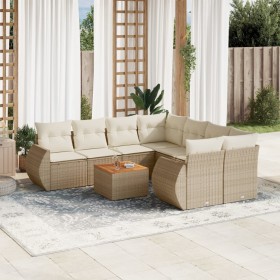 Set de sofás de jardín 9 pzas con cojines ratán sintético beige en Conjuntos de jardín | Comprar online en Foru.es