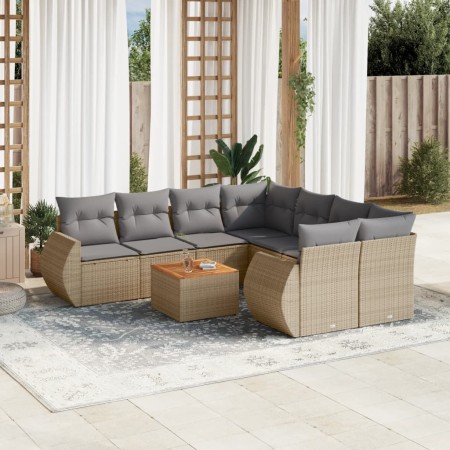 Set de sofás de jardín 9 pzas con cojines ratán sintético beige en Conjuntos de jardín | Comprar online en Foru.es
