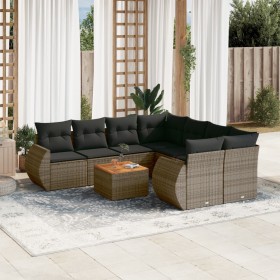 Set de muebles de jardín 9 pzas y cojines ratán sintético gris en Conjuntos de jardín | Comprar online en Foru.es