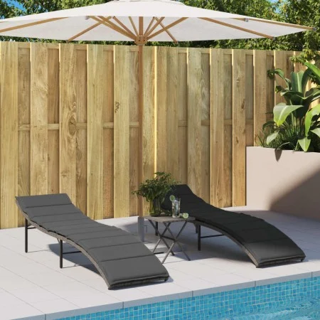 Tumbonas con cojines 2 unidades ratán sintético gris by vidaXL, Loungers - Ref: Foro24-3277303, Price: 237,26 €, Discount: %