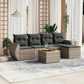 Set de muebles de jardín 6 pzas y cojines ratán sintético gris en Conjuntos de jardín | Comprar online en Foru.es