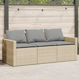 Sofá de jardín de 3 plazas con cojines ratán sintético beige de vidaXL, Sofás de exterior - Ref: Foro24-366345, Precio: 213,4...