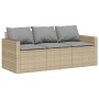 Sofá de jardín de 3 plazas con cojines ratán sintético beige de vidaXL, Sofás de exterior - Ref: Foro24-366345, Precio: 215,3...