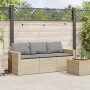 Sofá de jardín de 3 plazas con cojines ratán sintético beige de vidaXL, Sofás de exterior - Ref: Foro24-366345, Precio: 215,3...