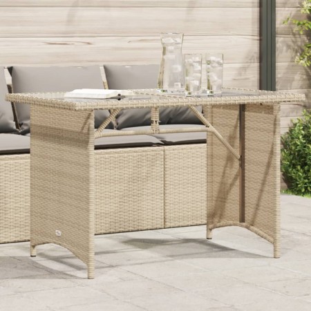 Mesa de jardín superficie de vidrio ratán PE beige 110x68x70 cm de vidaXL, Mesas de jardín - Ref: Foro24-366353, Precio: 100,...