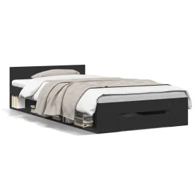 Black engineered wood bed with drawer 90x190 cm by vidaXL, Beds and slatted bases - Ref: Foro24-3280784, Price: 131,74 €, Dis...