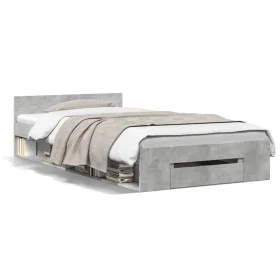 Cama con cajón madera de ingeniería gris hormigón 90x190 cm de vidaXL, Camas y somieres - Ref: Foro24-3280786, Precio: 127,23...