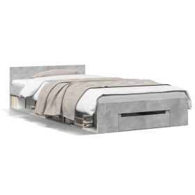 Cama con cajón madera de ingeniería gris hormigón 90x190 cm de vidaXL, Camas y somieres - Ref: Foro24-3280786, Precio: 128,14...