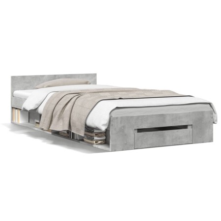 Cama con cajón madera de ingeniería gris hormigón 90x190 cm de vidaXL, Camas y somieres - Ref: Foro24-3280786, Precio: 128,14...