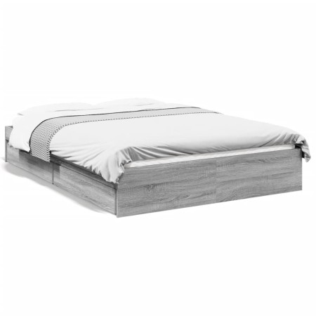 Cama con cajones madera ingeniería gris Sonoma 120x190 cm de vidaXL, Camas y somieres - Ref: Foro24-3280704, Precio: 155,27 €...