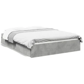 Cama con cajones madera ingeniería gris hormigón 135x190 cm de vidaXL, Camas y somieres - Ref: Foro24-3280695, Precio: 159,33...