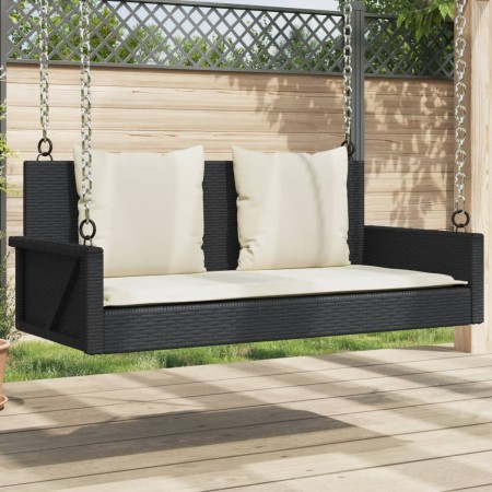Banco columpio con cojines ratán sintético negro 119x56x48 cm de vidaXL, Bancos de jardín - Ref: Foro24-365629, Precio: 129,6...