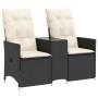 Sofá de jardín reclinable de 2 plazas con mesa ratán PE negro de vidaXL, Sofás de exterior - Ref: Foro24-365710, Precio: 206,...