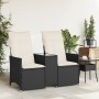 Sofá de jardín reclinable de 2 plazas con mesa ratán PE negro de vidaXL, Sofás de exterior - Ref: Foro24-365710, Precio: 206,...