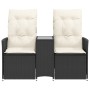 Sofá de jardín reclinable de 2 plazas con mesa ratán PE negro de vidaXL, Sofás de exterior - Ref: Foro24-365710, Precio: 206,...
