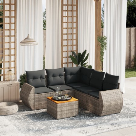 Set de muebles de jardín 6 pzas y cojines ratán sintético gris en Conjuntos de jardín | Comprar online en Foru.es