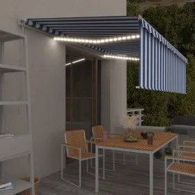 Toldo retráctil manual con persiana y LED azul y blanco 5x3 m de vidaXL, Toldos - Ref: Foro24-3069341, Precio: 448,03 €, Desc...