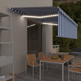 Toldo retráctil manual con persiana y LED azul y blanco 5x3 m de vidaXL, Toldos - Ref: Foro24-3069341, Precio: 456,45 €, Desc...