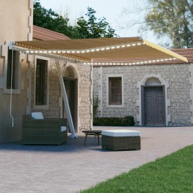 Toldo retráctil manual con LED amarillo y blanco 450x300 cm de vidaXL, Toldos - Ref: Foro24-3069563, Precio: 498,35 €, Descue...