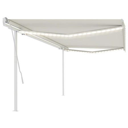 Toldo retráctil manual con luz LED crema 5x3 m de vidaXL, Toldos - Ref: Foro24-3069982, Precio: 538,64 €, Descuento: %