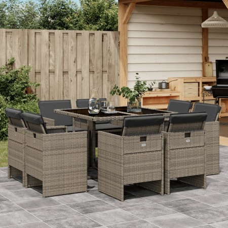Set comedor jardín 9 pzas y cojines ratán sintético gris de vidaXL, Conjuntos de jardín - Ref: Foro24-3277783, Precio: 527,17...