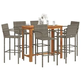 Mesa y taburetes de jardín 7 pzas madera acacia ratán PE gris de vidaXL, Conjuntos de jardín - Ref: Foro24-3295293, Precio: 5...