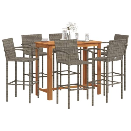 Mesa y taburetes de jardín 7 pzas madera acacia ratán PE gris de vidaXL, Conjuntos de jardín - Ref: Foro24-3295293, Precio: 5...