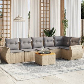 Set sofás de jardín 7 piezas y cojines ratán sintético beige en Conjuntos de jardín | Comprar online en Foru.es