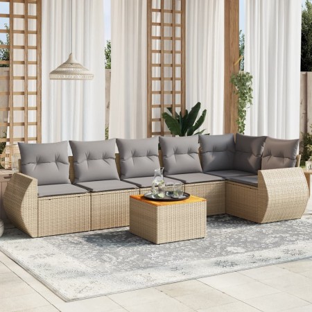 Set sofás de jardín 7 piezas y cojines ratán sintético beige en Conjuntos de jardín | Comprar online en Foru.es