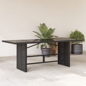 Mesa de jardín superficie de vidrio ratán PE negro 190x80x75 cm de vidaXL, Mesas de jardín - Ref: Foro24-365602, Precio: 164,...