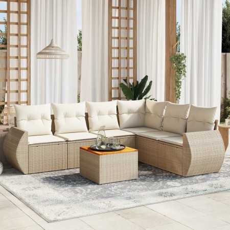 Set sofás de jardín 7 piezas y cojines ratán sintético beige en Conjuntos de jardín | Comprar online en Foru.es