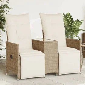 Sofá de jardín reclinable de 2 plazas con mesa ratán PE beige by vidaXL, Outdoor sofas - Ref: Foro24-365718, Price: 264,77 €,...