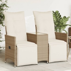 Sofá de jardín reclinable de 2 plazas con mesa ratán PE beige de vidaXL, Sofás de exterior - Ref: Foro24-365718, Precio: 271,...