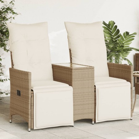 Sofá de jardín reclinable de 2 plazas con mesa ratán PE beige de vidaXL, Sofás de exterior - Ref: Foro24-365718, Precio: 271,...