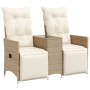 Sofá de jardín reclinable de 2 plazas con mesa ratán PE beige de vidaXL, Sofás de exterior - Ref: Foro24-365718, Precio: 271,...