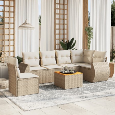 Set sofás de jardín 7 piezas y cojines ratán sintético beige en Conjuntos de jardín | Comprar online en Foru.es