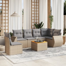Set sofás de jardín 7 piezas y cojines ratán sintético beige en Conjuntos de jardín | Comprar online en Foru.es