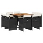 Set de comedor de jardín 9 pzas y cojines ratán sintético negro de vidaXL, Conjuntos de jardín - Ref: Foro24-3277790, Precio:...