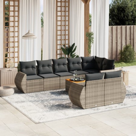 Set de muebles de jardín 9 pzas y cojines ratán sintético gris en Conjuntos de jardín | Comprar online en Foru.es