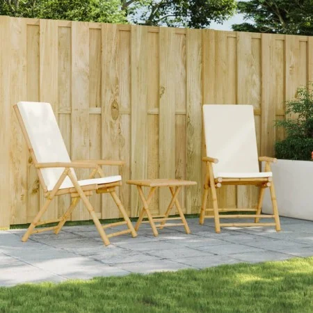 Sillas de bistró plegables con cojines 2 uds bambú blanco crema de vidaXL, Sillas de jardín - Ref: Foro24-365875, Precio: 212...