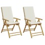 Sillas de bistró plegables con cojines 2 uds bambú blanco crema de vidaXL, Sillas de jardín - Ref: Foro24-365875, Precio: 209...