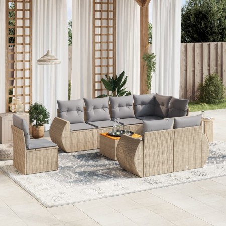 Set de sofás de jardín 9 pzas con cojines ratán sintético beige en Conjuntos de jardín | Comprar online en Foru.es