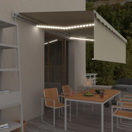 Toldo retráctil manual con persiana y LED crema 5x3 m de vidaXL, Toldos - Ref: Foro24-3069342, Precio: 493,79 €, Descuento: %